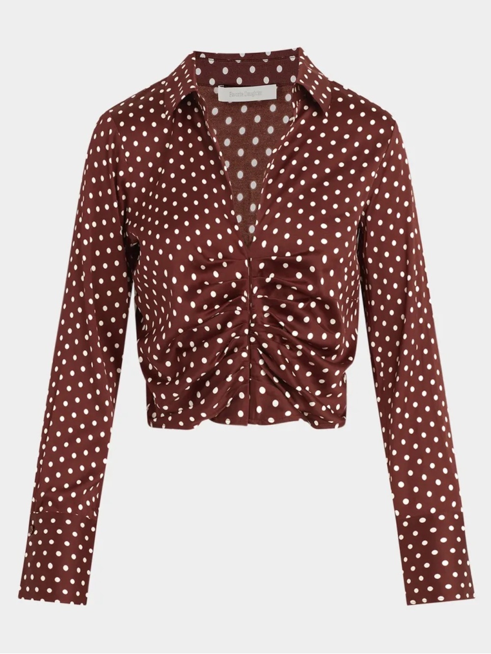 Favorite Daughter Brown Polka Dot Ruched Long-Sleeve Blouse